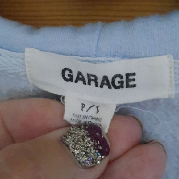 Garage Powder Blue Crop 1/2 Zipped Hooded Sweatshirt Size Small Petite - Picture 2 of 5